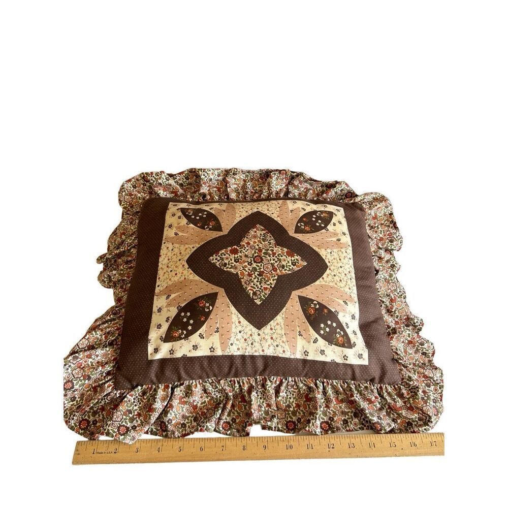 Sears 19x19" n ruffle brown flowers throw pillow rn#23005‎
